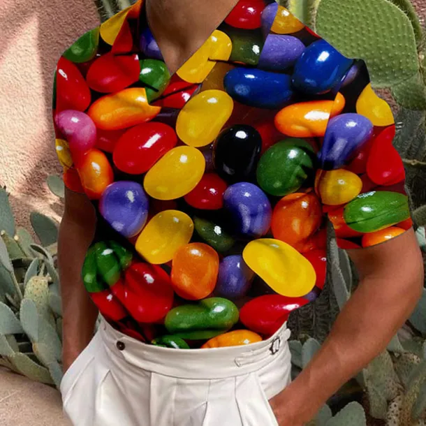 Men's Golf Shirt Short Sleeve Candy Print Casual Optical Illusion Turndown Tops Green Black Blue Gray Rainbow 3D Print Daily Button-Down Print Fashion Designer Breathable / Sports