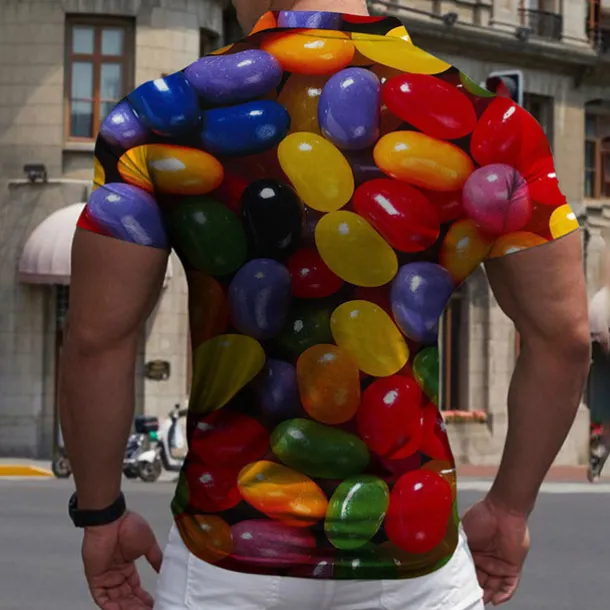 Men's Golf Shirt Short Sleeve Candy Print Casual Optical Illusion Turndown Tops Green Black Blue Gray Rainbow 3D Print Daily Button-Down Print Fashion Designer Breathable / Sports