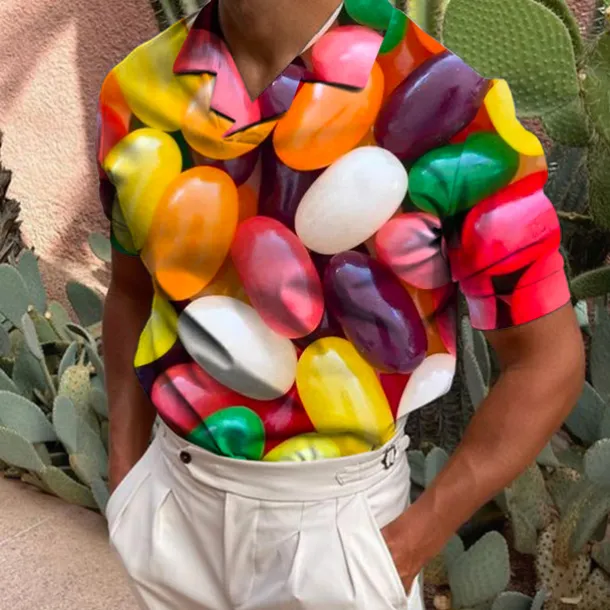 Men's Golf Shirt Short Sleeve Candy Print Casual Optical Illusion Turndown Tops Green Black Blue Gray Rainbow 3D Print Daily Button-Down Print Fashion Designer Breathable / Sports