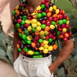 Men's Golf Shirt Short Sleeve Candy Print Casual Optical Illusion Turndown Tops Green Black Blue Gray Rainbow 3D Print Daily Button-Down Print Fashion Designer Breathable / Sports