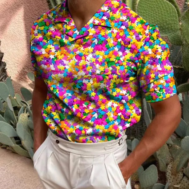 Men's Golf Shirt Short Sleeve Candy Print Casual Optical Illusion Turndown Tops Green Black Blue Gray Rainbow 3D Print Daily Button-Down Print Fashion Designer Breathable / Sports