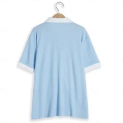 Men's Golf Shirt Waffle Knit Polo Shirt Casual Holiday Lapel Short Sleeve Fashion Old Money Style Plain Button Summer Spring Regular Fit White Light Blue Golf Shirt