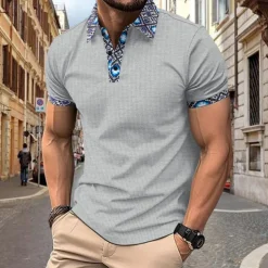 Men's Golf Shirt Waffle Knit Polo Shirt Business Active Classic Short Sleeve Fashion Modern Solid Color Buttons Summer Spring Regular Fit Black White Royal Blue Beige Gray Golf Shirt