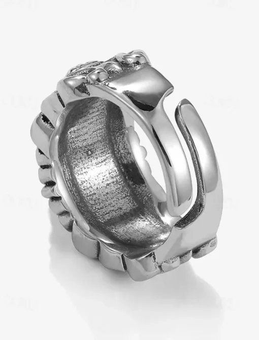 Men's Gothic Silver Ring with Cross Detail – Vintage Style Adjustable Band, Intricate Skull and Cross Design for Punk Rock Fashion