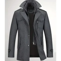 Men's Gothic Winter Jacket Peacoat Vacation Daily Fall & Winter Polyester Thermal Warm Wearable Outerwear Clothing Apparel Fashion Classic Plain Pocket Lapel Single Breasted