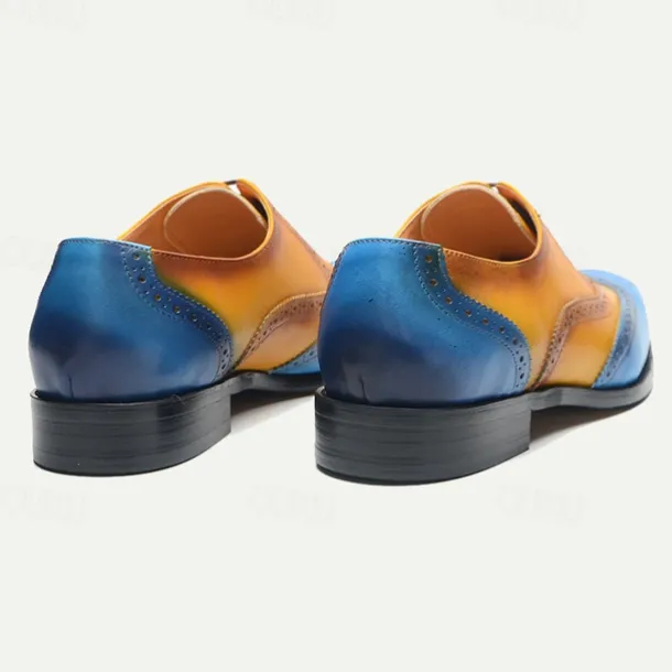 Men's Gradient Brogue Oxford Shoes – Premium Cowhide Leather with Yellow and Blue Design, Perfect for Business, Parties, or Formal Occasions