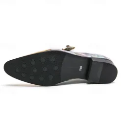 Men's Gradient Camo Formal Shoes with Metallic Gold Toe Caps and Buckle Detail - Elegant Lace-Up Design for Parties and Special Events