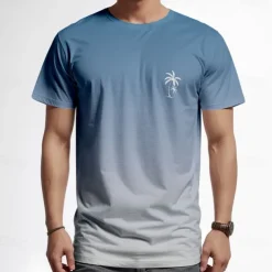 Men's Gradient Coconut Palm T shirt Short Sleeve T shirt 3D Print Crew Neck Shirt Vacation Fashion Hawaiian Sports Outdoor Holiday Going out Blue Orange Green Spring & Summer Clothing Apparel S M L