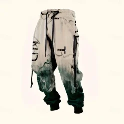 Men's Gradient Color Letter Print Sweatpants Joggers Trousers Mid Waist Drawstring Elastic Waist Casual Jogging Streetwear Workout Athletic Sweatpants with Pockets Spring Fall 3D Print Black Wine