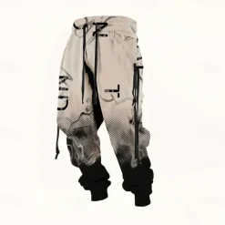 Men's Gradient Color Letter Print Sweatpants Joggers Trousers Mid Waist Drawstring Elastic Waist Casual Jogging Streetwear Workout Athletic Sweatpants with Pockets Spring Fall 3D Print Black Wine