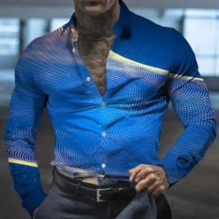 Men's Gradient Geometric Pattern Shirt Button Up Shirt Long Sleeve Fashion Designer Casual Outdoor Casual Holiday Fall & Winter Turndown Print Button-Down Silver Yellow Red Blue Gold