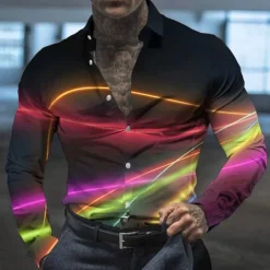 Men's Gradient Geometric Pattern Shirt Button Up Shirt Long Sleeve Fashion Designer Casual Outdoor Casual Holiday Fall & Winter Turndown Print Button-Down Silver Yellow Red Blue Gold