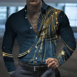Men's Gradient Geometric Pattern Shirt Button Up Shirt Long Sleeve Fashion Designer Casual Outdoor Casual Holiday Fall & Winter Turndown Print Button-Down Silver Yellow Red Blue Gold