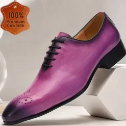 Men's Gradient Purple Oxford Shoes - Premium Cowhide Formal Dress Shoes for Business & Special Occasions