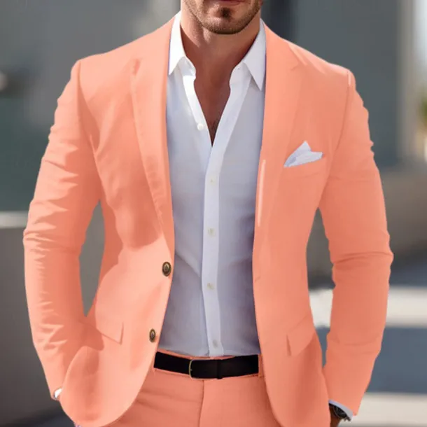 Men's Graduation Blazer Business Cocktail Party Wedding Party Fashion Casual Spring & Fall Polyester Solid Color Pocket Buttons Comfortable Single Breasted Blazer Light Pink Yellow Pink Royal Blue