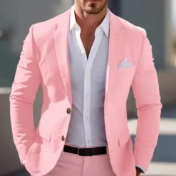 Men's Graduation Blazer Business Cocktail Party Wedding Party Fashion Casual Spring & Fall Polyester Solid Color Pocket Buttons Comfortable Single Breasted Blazer Light Pink Yellow Pink Royal Blue