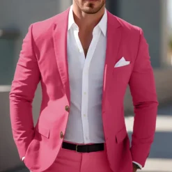 Men's Graduation Blazer Business Cocktail Party Wedding Party Fashion Casual Spring & Fall Polyester Solid Color Pocket Buttons Comfortable Single Breasted Blazer Light Pink Yellow Pink Royal Blue