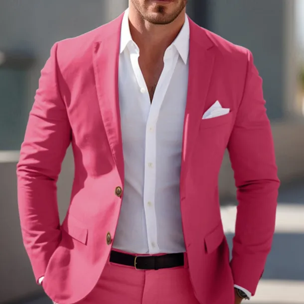 Men's Graduation Blazer Business Cocktail Party Wedding Party Fashion Casual Spring & Fall Polyester Solid Color Pocket Buttons Comfortable Single Breasted Blazer Light Pink Yellow Pink Royal Blue
