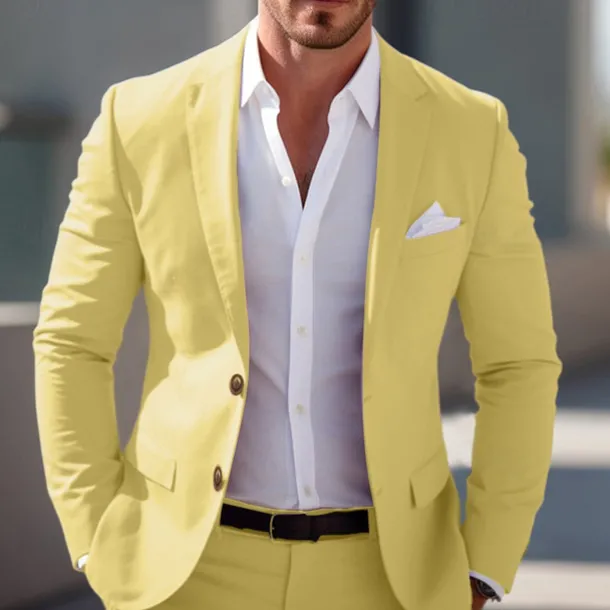 Men's Graduation Blazer Business Cocktail Party Wedding Party Fashion Casual Spring & Fall Polyester Solid Color Pocket Buttons Comfortable Single Breasted Blazer Light Pink Yellow Pink Royal Blue