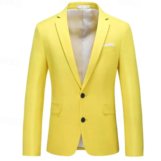 Men's Graduation Blazer Business Cocktail Party Wedding Party Fashion Casual Spring & Fall Polyester Solid Color Pocket Buttons Comfortable Single Breasted Blazer Light Pink Yellow Pink Royal Blue