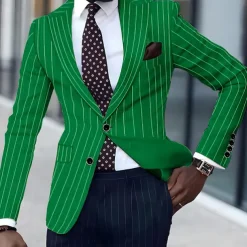 Men's Graduation Blazer Business Cocktail Party Wedding Party Fashion Casual Spring & Fall Polyester Stripes Pocket Buttons Comfortable Single Breasted Blazer Black White Yellow Pink