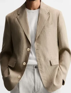 Men's Graduation Blazer Business Cocktail Party Wedding Party Fashion Casual Spring Autumn / Fall Linen Solid Color Pocket Buttons Comfortable Single Breasted Blazer Black Brown khaki Army Green