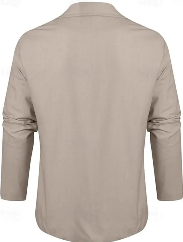 Men's Graduation Blazer Business Cocktail Party Wedding Party Fashion Casual Spring Autumn / Fall Linen Solid Color Pocket Buttons Comfortable Single Breasted Blazer Black Brown khaki Army Green