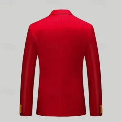 Men's Graduation Blazer Business Cocktail Party Wedding Party Fashion Casual Spring & Fall Polyester Solid Color Pocket Buttons Comfortable Single Breasted Blazer Red