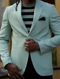 Men's Graduation Blazer Business Cocktail Party Wedding Party Fashion Casual Spring Fall Polyester Plain Pocket Buttons Comfortable Single Breasted Blazer Orange Light Blue