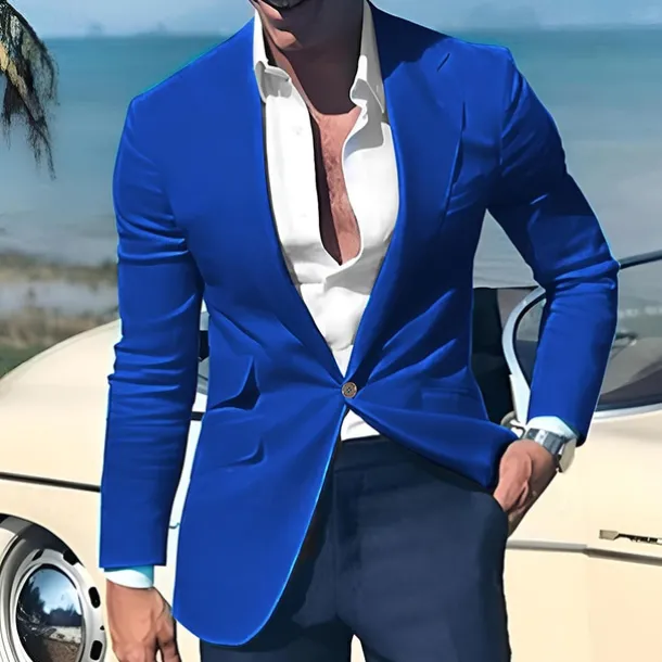 Men's Graduation Blazer Business Cocktail Party Wedding Party Fashion Casual Spring & Fall Polyester Linen Plain Pocket Buttons Comfortable Single Breasted One-button Blazer Light Pink Yellow Pink