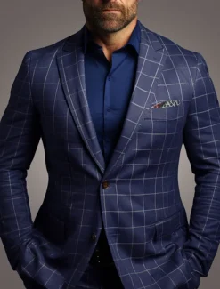 Men's Graduation Cocktail Attire Blazer Business Formal Evening Classic & Timeless Spring Fall Polyester Plaid Checkered Formal Style Wedding Single Breasted Two-button Blazer Black Dark Blue