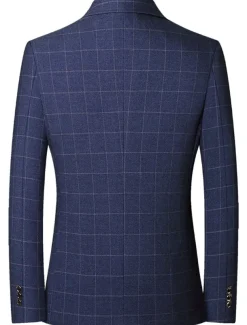 Men's Graduation Cocktail Attire Blazer Business Formal Evening Classic & Timeless Spring Fall Polyester Plaid Checkered Formal Style Wedding Single Breasted Two-button Blazer Black Dark Blue