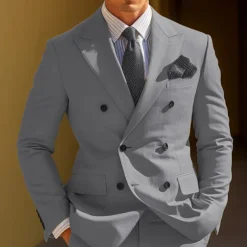 Men's Graduation Cocktail Attire Blazer Business Wedding Party Fashion Casual Spring & Fall Polyester Plain Pocket Buttons Casual / Daily Double Breasted Blazer Yellow Burgundy Royal Blue khaki