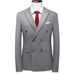 Men's Graduation Cocktail Attire Blazer Business Wedding Party Fashion Casual Spring & Fall Polyester Plain Pocket Buttons Casual / Daily Double Breasted Blazer Yellow Burgundy Royal Blue khaki