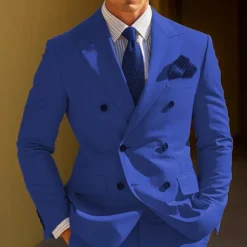 Men's Graduation Cocktail Attire Blazer Business Wedding Party Fashion Casual Spring & Fall Polyester Plain Pocket Buttons Casual / Daily Double Breasted Blazer Yellow Burgundy Royal Blue khaki