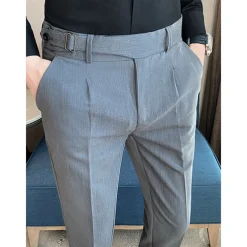 Men's Graduation Dress Pants Trousers Pleated Pants Suit Pants Pocket Straight Leg High Rise Plain Comfort Breathable Business Casual Elegant Vintage Black Khaki High Waist