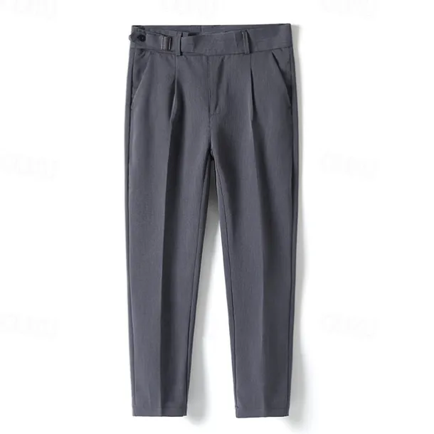 Men's Graduation Dress Pants Trousers Pleated Pants Suit Pants Pocket Straight Leg High Rise Plain Comfort Breathable Business Casual Elegant Vintage Black Khaki High Waist