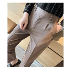 Men's Graduation Dress Pants Trousers Pleated Pants Suit Pants Pocket Straight Leg High Rise Plain Comfort Breathable Business Casual Elegant Vintage Black Khaki High Waist