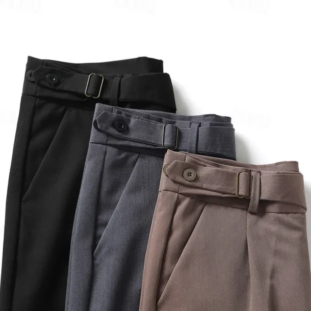 Men's Graduation Dress Pants Trousers Pleated Pants Suit Pants Pocket Straight Leg High Rise Plain Comfort Breathable Business Casual Elegant Vintage Black Khaki High Waist