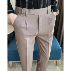 Men's Graduation Dress Pants Trousers Pleated Pants Suit Pants Pocket Straight Leg High Rise Plain Comfort Breathable Business Casual Elegant Vintage Black Khaki High Waist
