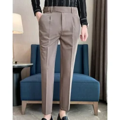 Men's Graduation Dress Pants Trousers Pleated Pants Suit Pants Pocket Straight Leg High Rise Plain Comfort Breathable Business Casual Elegant Vintage Black Khaki High Waist