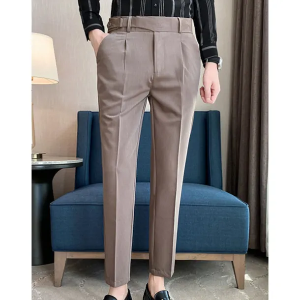 Men's Graduation Dress Pants Trousers Pleated Pants Suit Pants Pocket Straight Leg High Rise Plain Comfort Breathable Business Casual Elegant Vintage Black Khaki High Waist