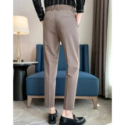 Men's Graduation Dress Pants Trousers Pleated Pants Suit Pants Pocket Straight Leg High Rise Plain Comfort Breathable Business Casual Elegant Vintage Black Khaki High Waist