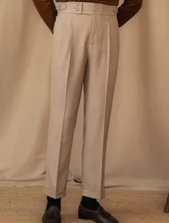 Men's Graduation Dress Pants Trousers Chinos Buttons Pocket Plain Comfort Formal Party Work Fashion Classic Style Black Brown Micro-elastic