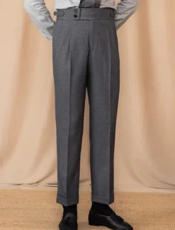 Men's Graduation Dress Pants Trousers Chinos Buttons Pocket Plain Comfort Formal Party Work Fashion Classic Style Black Brown Micro-elastic