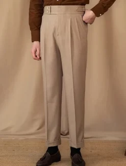 Men's Graduation Dress Pants Trousers Chinos Buttons Pocket Plain Comfort Formal Party Work Fashion Classic Style Black Brown Micro-elastic