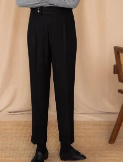 Men's Graduation Dress Pants Trousers Chinos Buttons Pocket Plain Comfort Formal Party Work Fashion Classic Style Black Brown Micro-elastic