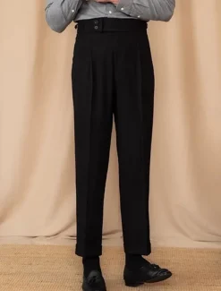 Men's Graduation Dress Pants Trousers Chinos Buttons Pocket Plain Comfort Formal Party Work Fashion Classic Style Black Brown Micro-elastic