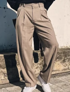 Men's Graduation Dress Pants Trousers Chinos Slacks Pocket Straight Leg Plain Comfort Formal Party Work Fashion Classic Style Black Khaki Micro-elastic