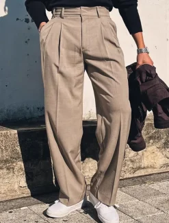 Men's Graduation Dress Pants Trousers Chinos Slacks Pocket Straight Leg Plain Comfort Formal Party Work Fashion Classic Style Black Khaki Micro-elastic